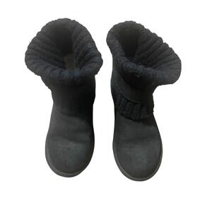 UGG Australia Women Black Suede‎ Knit Buckle Ankle Boots Shimmer Winter Boots